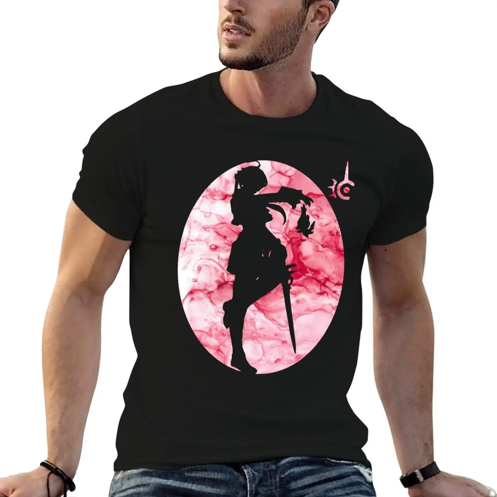 FFXIV Alisae Red Mage Shadowbringers Silhouette T-Shirt Large Size Loose Casual Tee