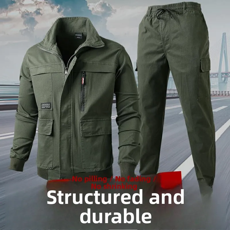 

Комплект рабочей одежды из чистого хлопка с камуфляжным принтом для мужчин, весна-осень, устойчивый к сварочным работам, термозащитный, с множеством карманов