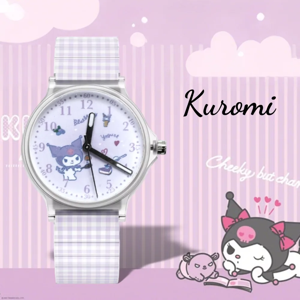 

Часы Sanrio Kuromi Kawaii Hello Kitty Cinnamoroll, кварцевые повседневные модные наручные часы с мелодией, детские подарки на день рождения для девочек