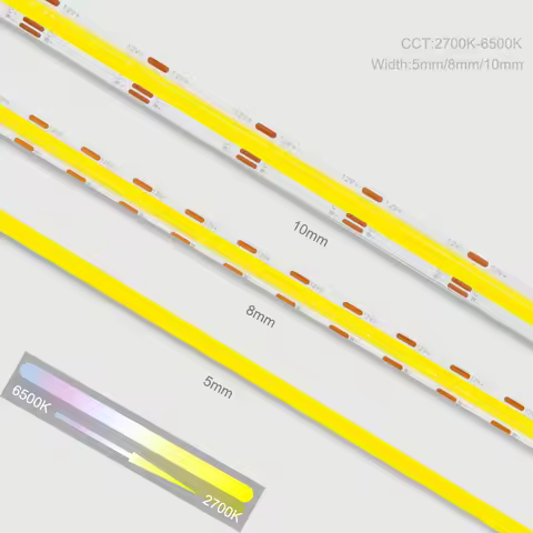 DC12V DC24V COB CCT LED Light Strip 2700K to 6500K Color-Controlled Dimmable RA90 Flexible LED Tape Ribbon 5mm 8mm 10mm Width