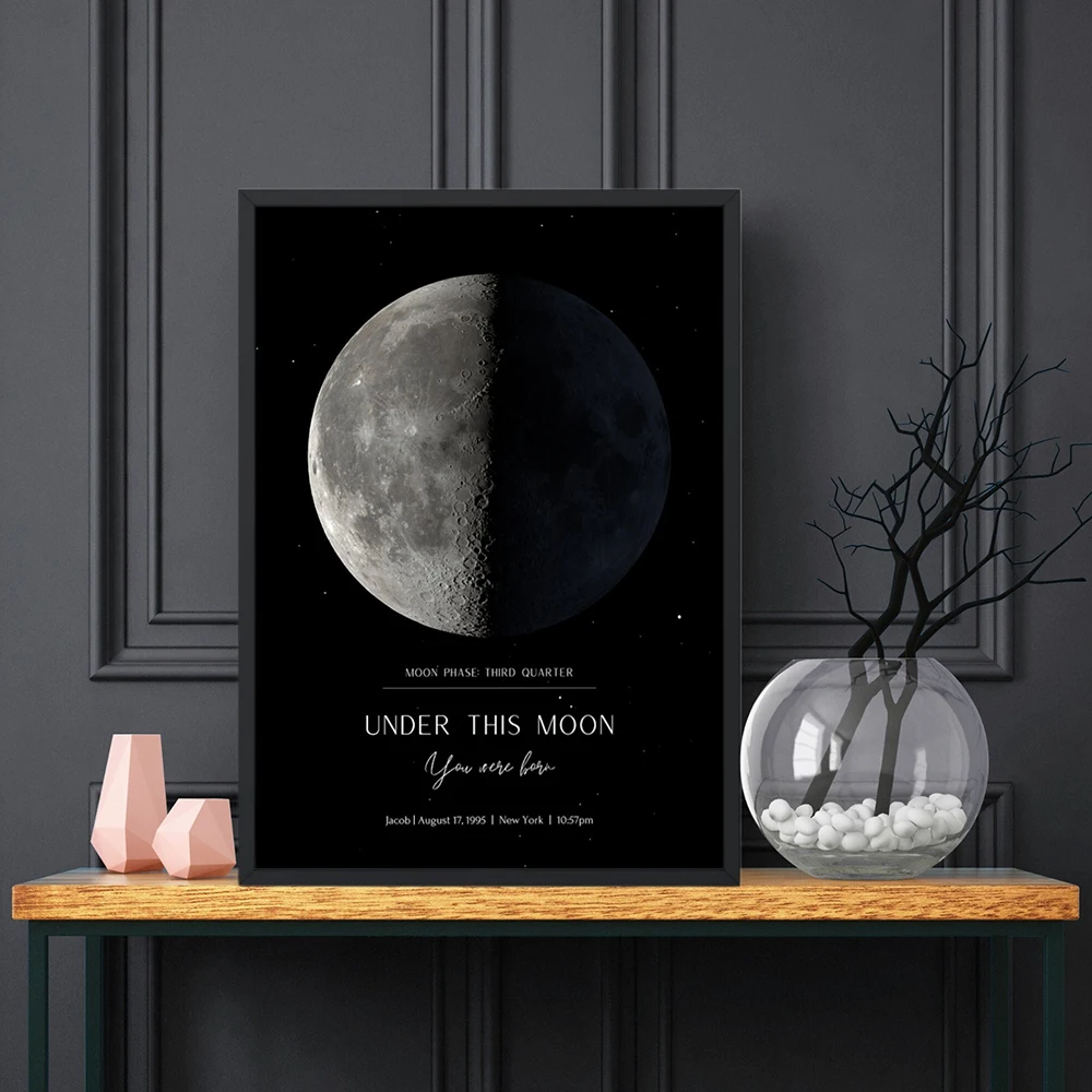 Custom Moon Phase Prints Birthday Anniversary Gift Personalized Poster Unframed Night Sky Star Map By Date Home Decor Painting