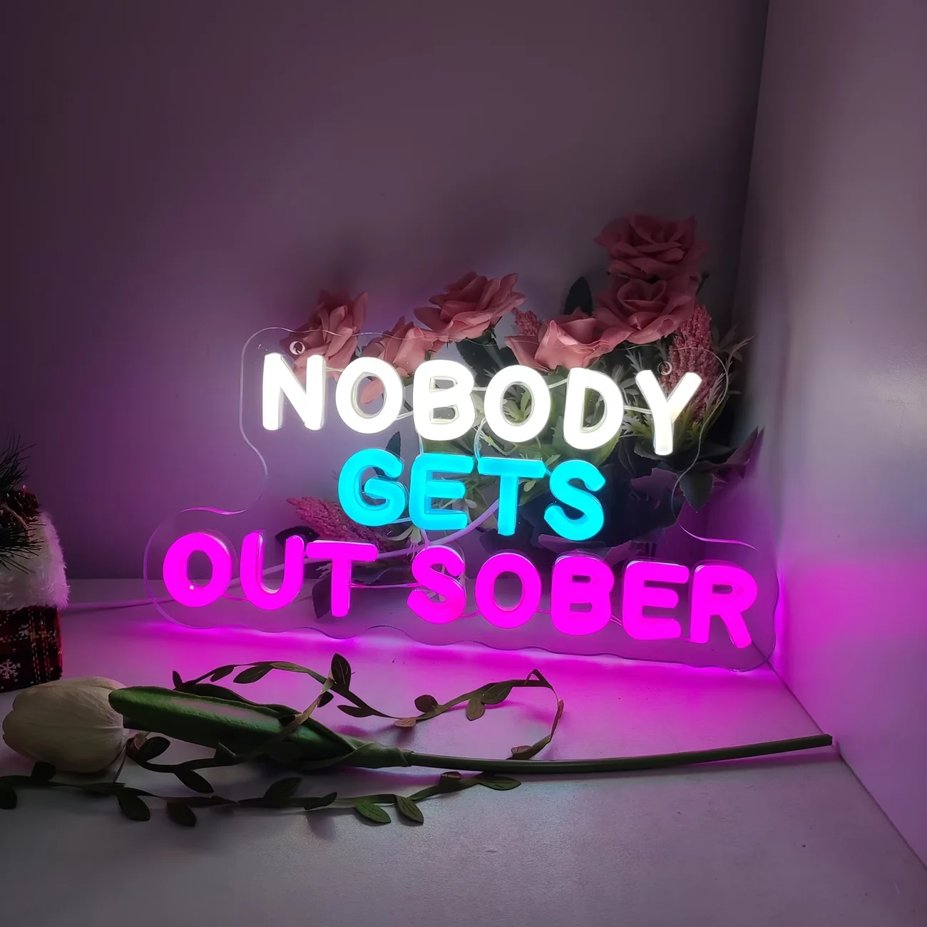 NOBODY GETS OUT SOBER Neon Sign for Home Bar Wall,Camping Party Decor,Outdoor Hangout,Holiday Party Decor,Game Night Party