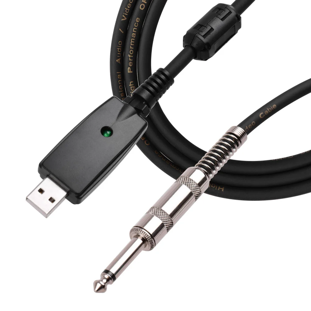 USB Guitar Audio Cable Mono Electric Guitar Cable USB Interface to 6.35mm Audio Plug Compatible with Windows and macOS PCs