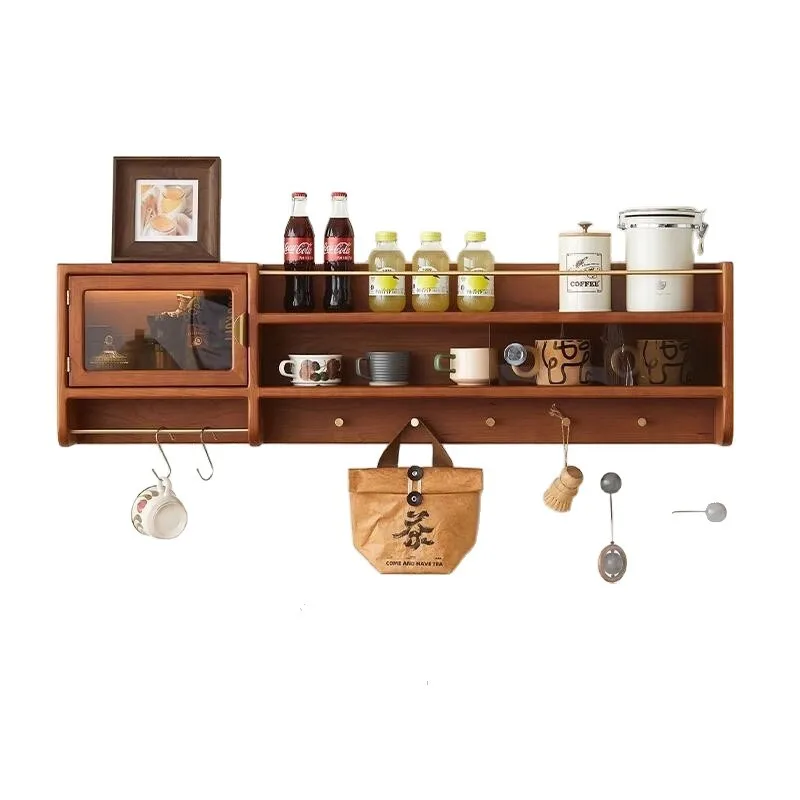 

Solid wood small hanging cabinets, wall shelves, wall-mounted, retro glass cups, cabinets, Nordic lockers, kitchen wall cabinets