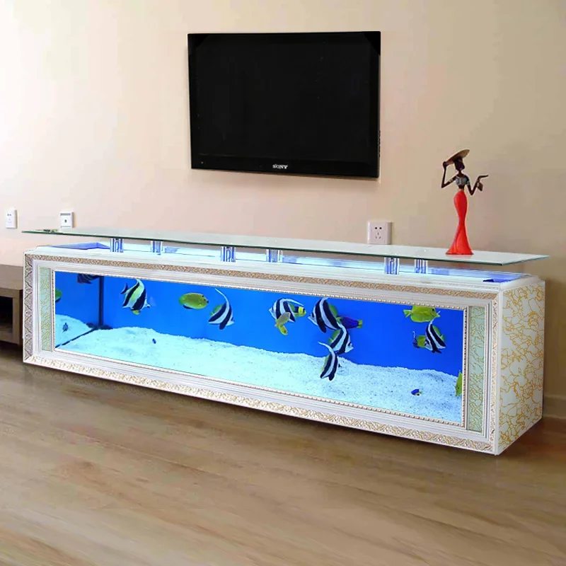 

Customized large transparent cube with led lighting TV stand table display fish tank aquarium