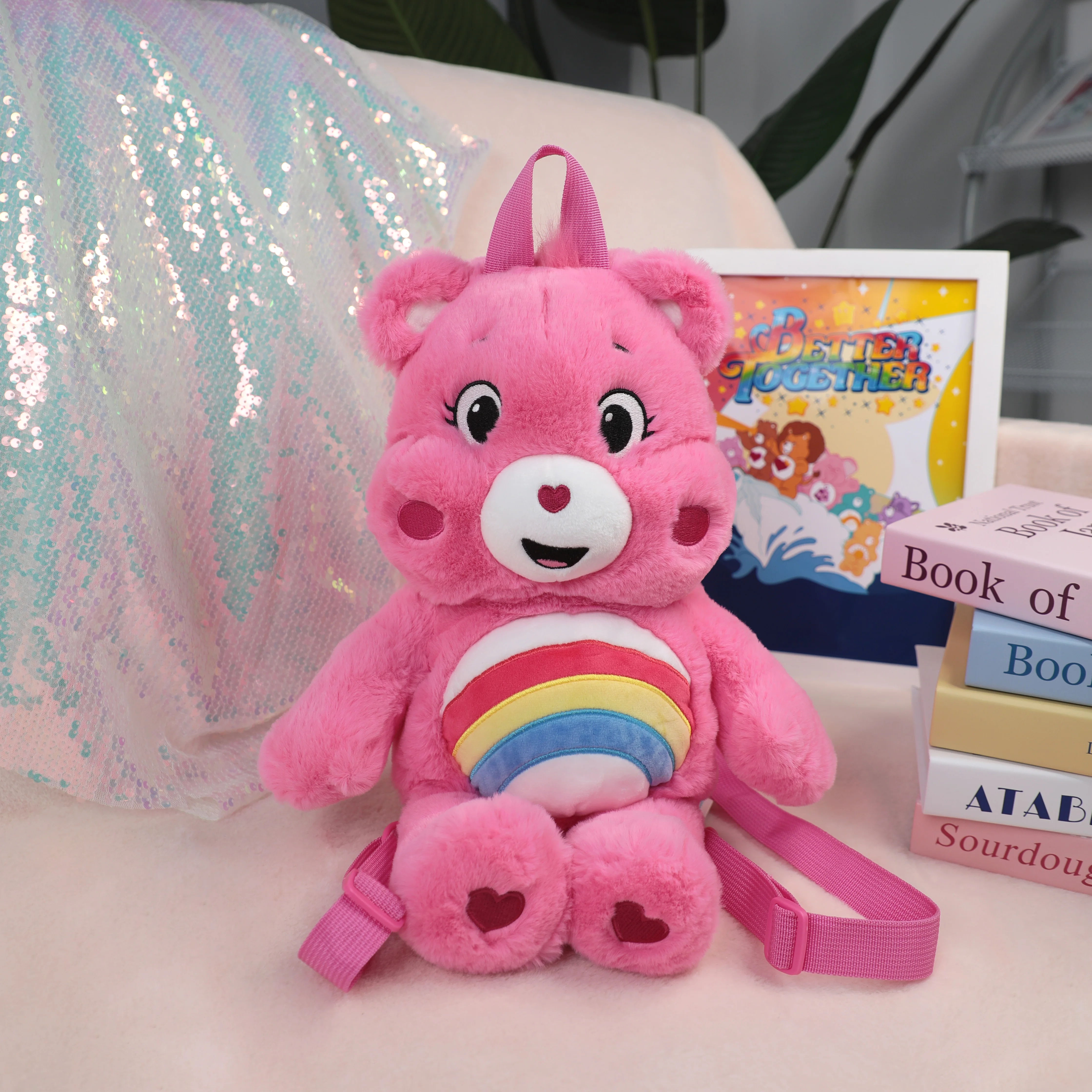 Plecak Pluszowy Miśki Care Bears, Urocza Kreskówkowa Zabawka, Torba Szkolna, Idealny Prezent Urodzinowy i do Wczesnej Edukacji dla Dzieci