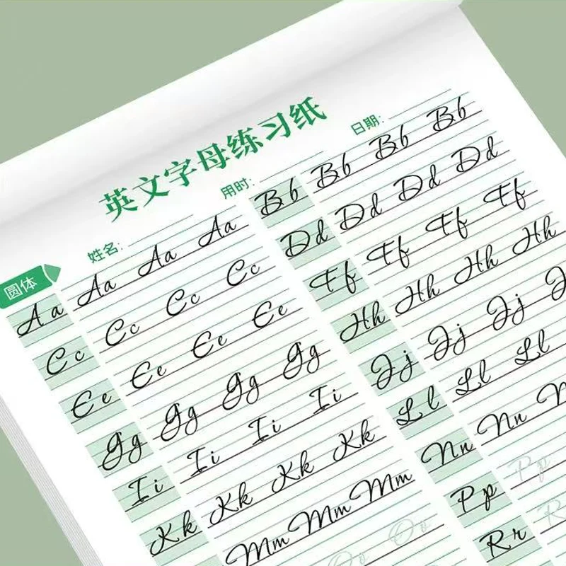 Libros de ejercicios de escritura a mano cursiva de 18 páginas en inglés, aprender el alfabeto de A-Z, libro de ejercicios de caligrafía