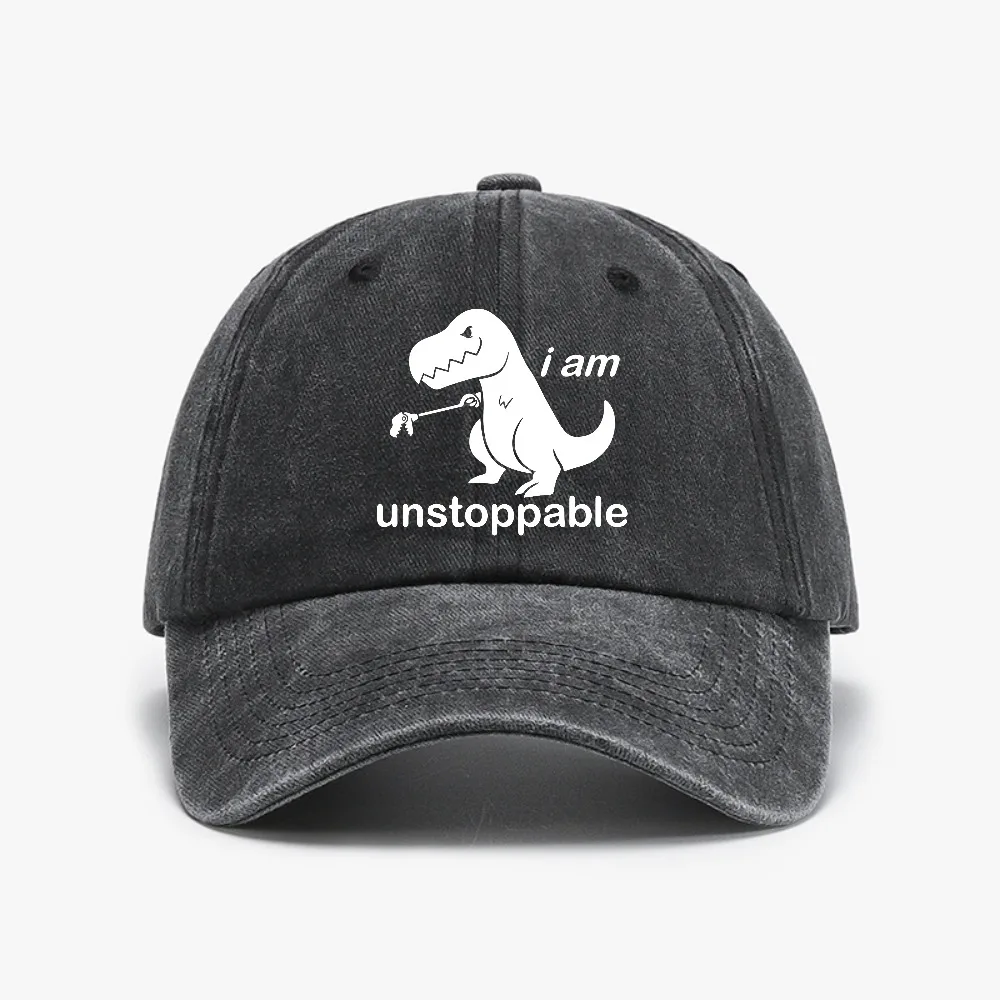 

I Am Unstoppabie dinosaur Retro Outdoor Washed denim baseball cap Sun Protection Casual and Versatile Hat
