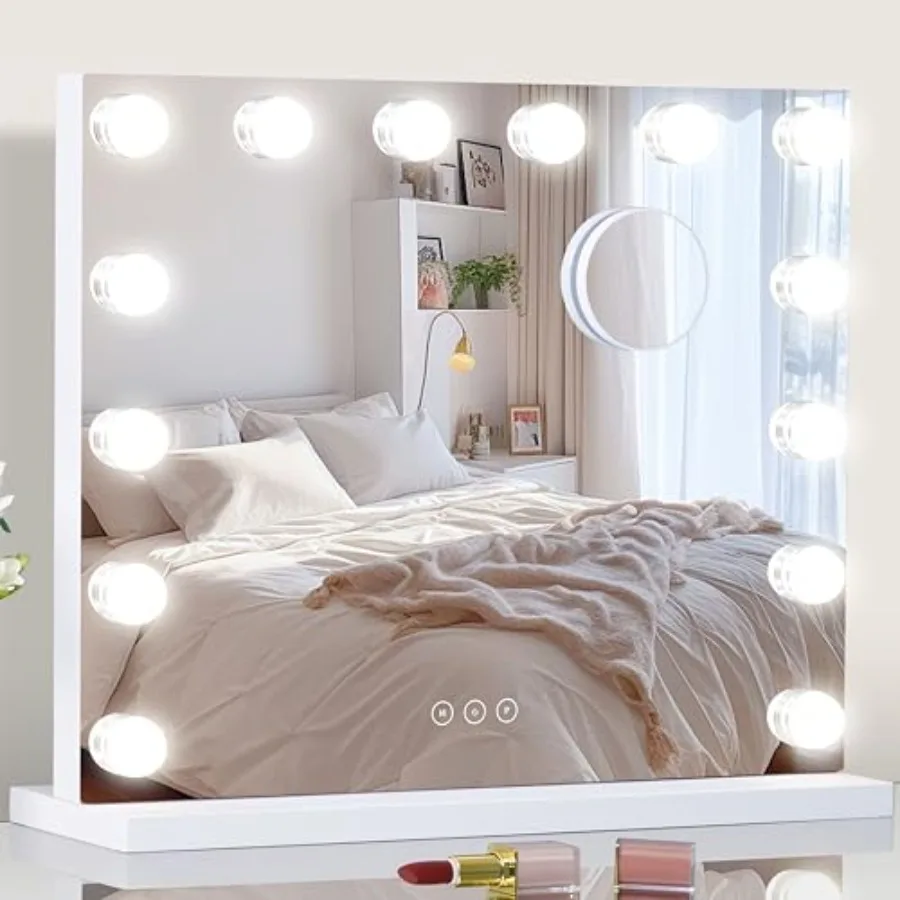 

Vanity Mirror with Lights Lighted Makeup Mirror with Dimmable LED Bulbs3 Color Lighting Modes USB Charging Port Touch Control S