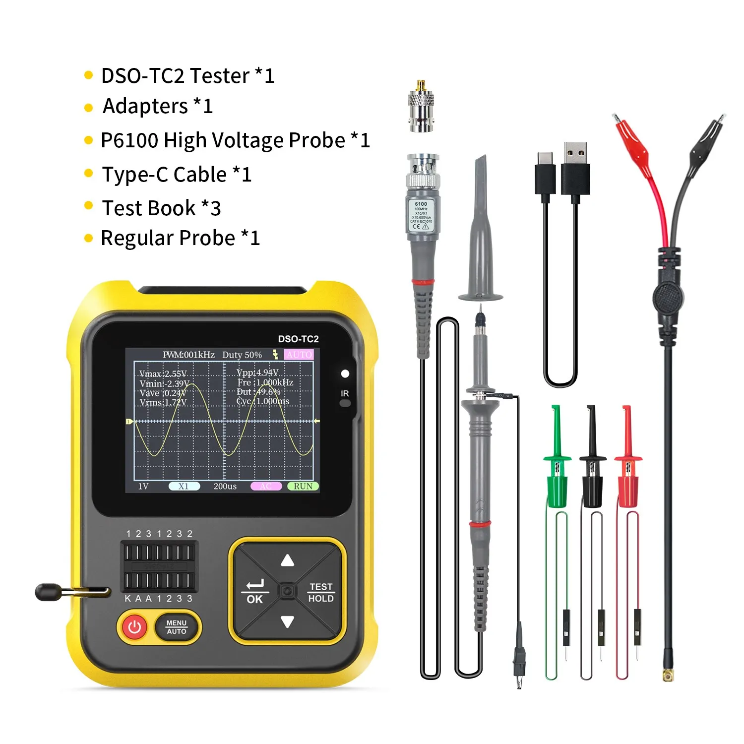 3 w 1 Mini oscyloskop cyfrowy DSO-TC3 przenośny tester tranzystorów USB 10MS/s częstotliwość próbkowania 500 kHz miernik szerokości pasma LCR