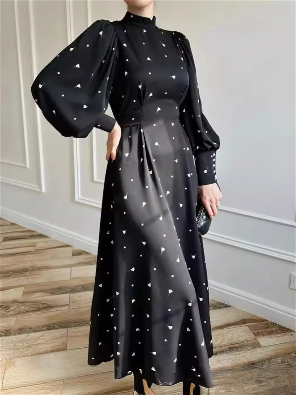 2024 spring/summer new fashion women's dress Fashion printed round neck long sleeve dress