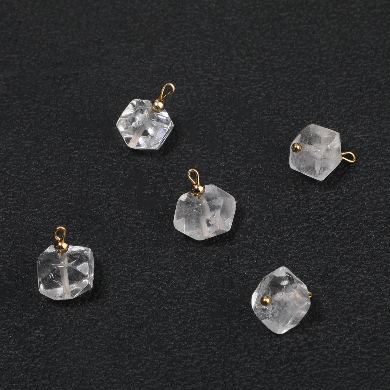 5PCS Natural Stone Polygon Semi-precious Pendant Charms