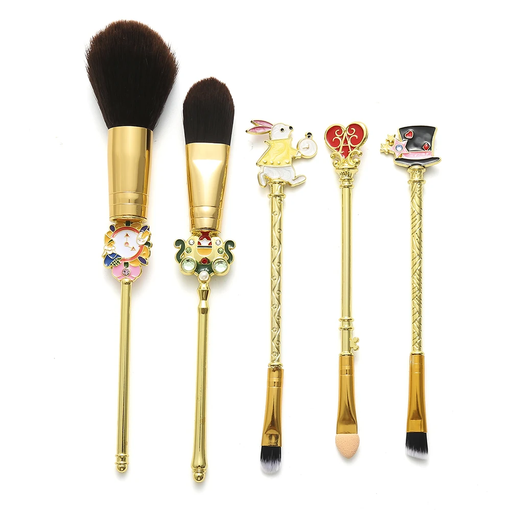 5pcs/Set Disney Alice in Wonderland Fashion Makeup Brushes Set White Rabbit Foundation Concealer Brushes Hot for Women Gifts