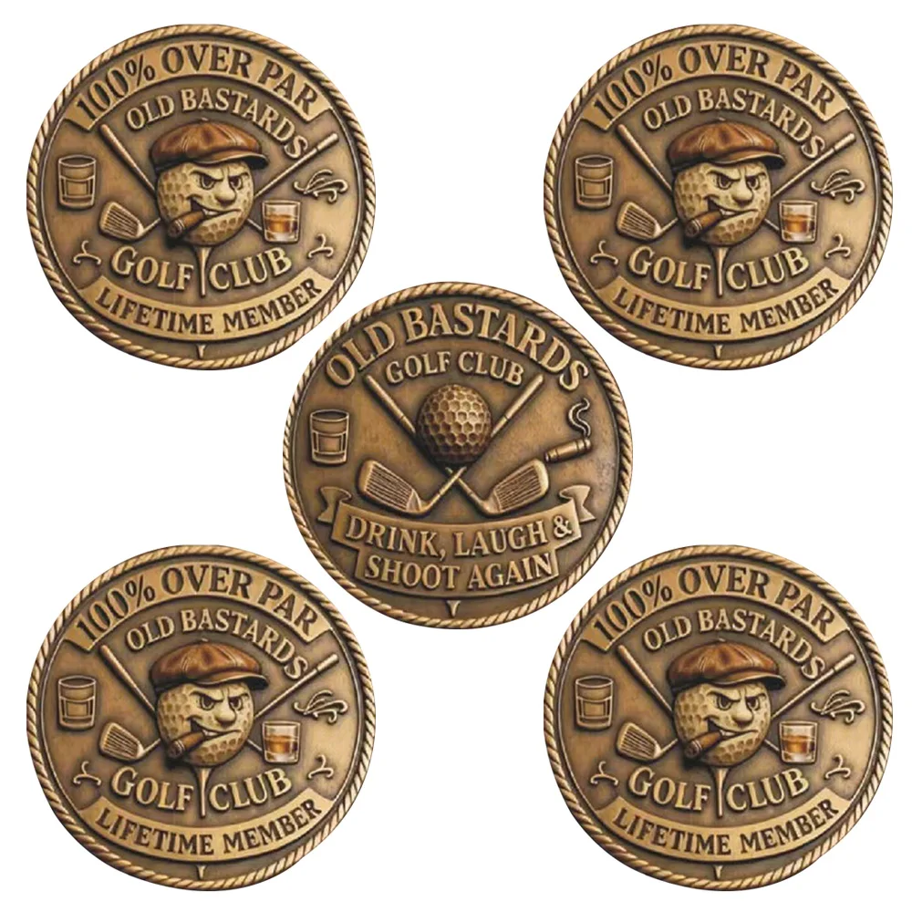 5pcs Old Bastards Golf Club Challenge Coins Funny Golf Lifetimes Club Member Commemorative Coin Gifts For Golfers