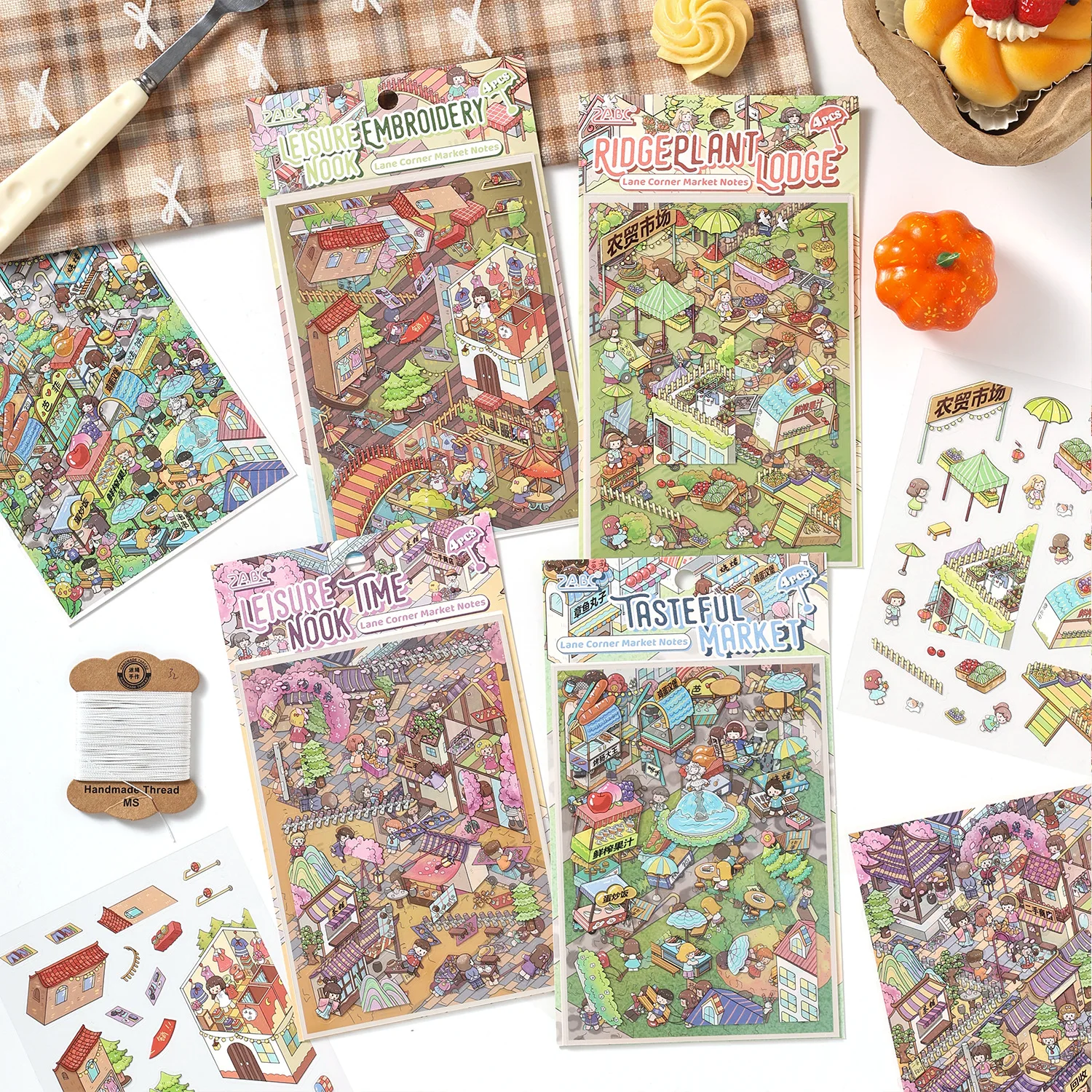 3D Dimensional Alley Sticker Set Corner Market Sticker Set Scene Building Diorama Decals for Crafts and Journaling