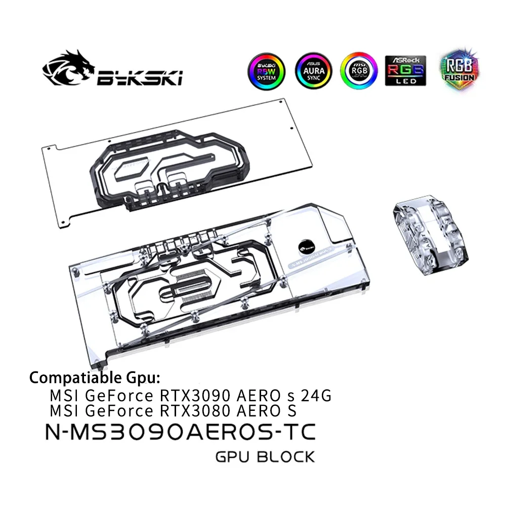 Bykski Water Cooling Block Use for MSI RTX 3080 3090 Aero S GPU Card/Copper Radiator/Active Backplate RGB AURA N-MS3090AEROS-TC