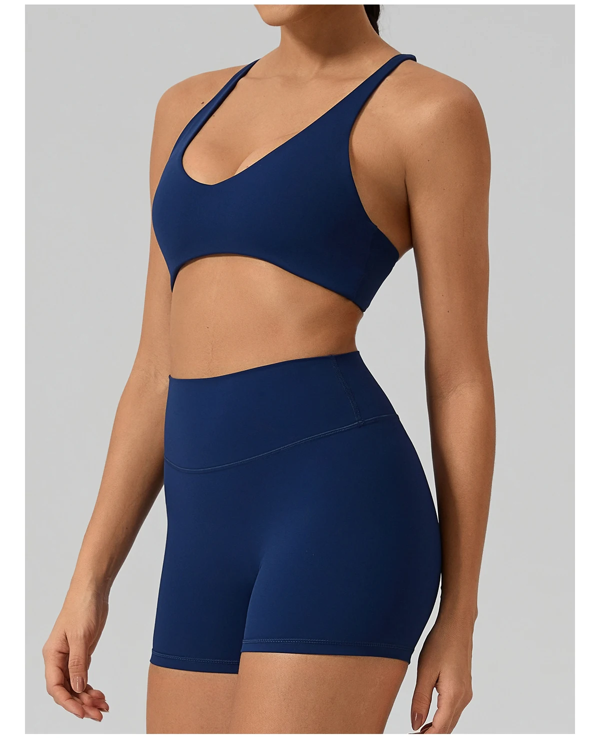 Hearuisavy Fitness-Set 2-teilig Damen Sport-BH mit Überkreuz-Rücken Yoga-BH Atmungsaktiv Schnelltrocknend Hochgeschnittene Enge Workout-Shorts – Detail 18
