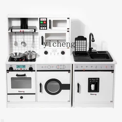 XL Children Play House Kitchen Refrigerator Simulation Toy Cooking Kitchenware Suit Wooden