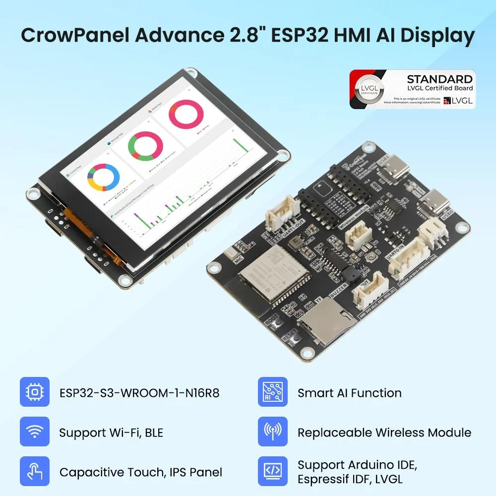 Hot Sale Elecrow CrowPanel 2.8inch Advance ESP32-S3 LVGL HMI AI-Powered 320x240 IPS Touch Screen - free shipping