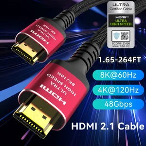 Uzun kablo 8K HDMI 2.1, 48gbps, örgülü kablo-yüksek hızlı 4K @ 120 Hz ve 8K @ 60hz, Roku TV/PS5/PS4/HDTV/RTX 3080 3090 ile geriye dönük uyumlu 6 Büyük satış-uzun hdmı kablosu-no. 1