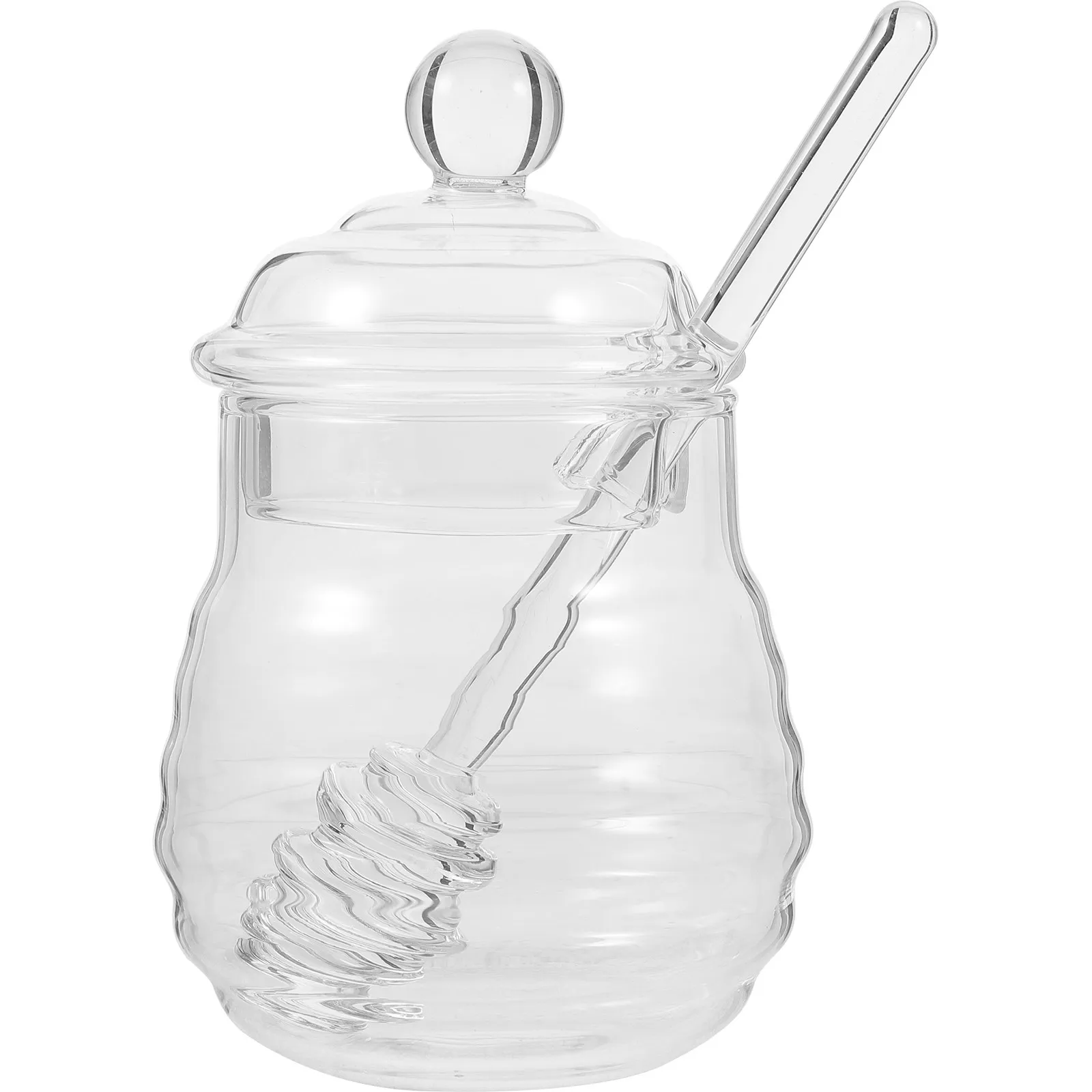 

250Ml Honey Pot Set Swirl Design High Borosilicate Glass Honey Jar Home Kitchen Use Clear Jar Dipper Lid Dust Proof