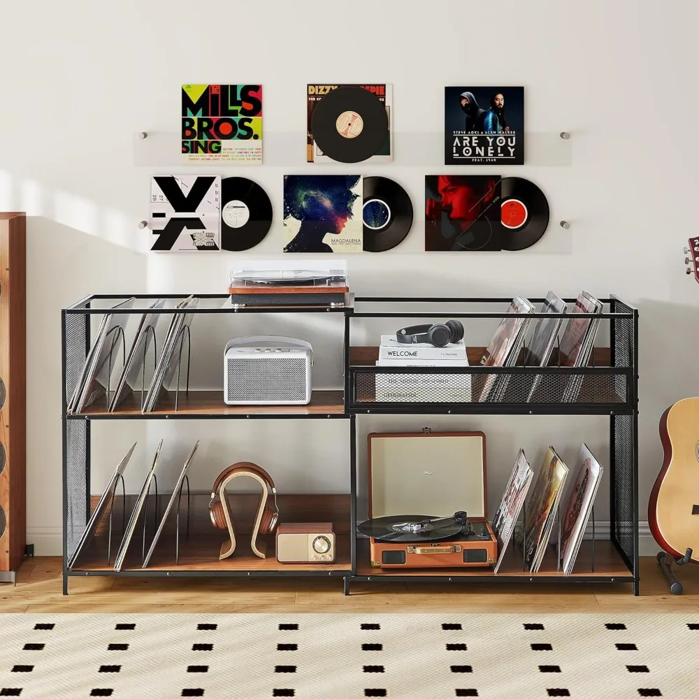 

RARZOE Large Record Player Stand, Mid Century Vinyl Record Display Shelf Up to 450 Albums, Turntable Stand with 3 Expandable Ope