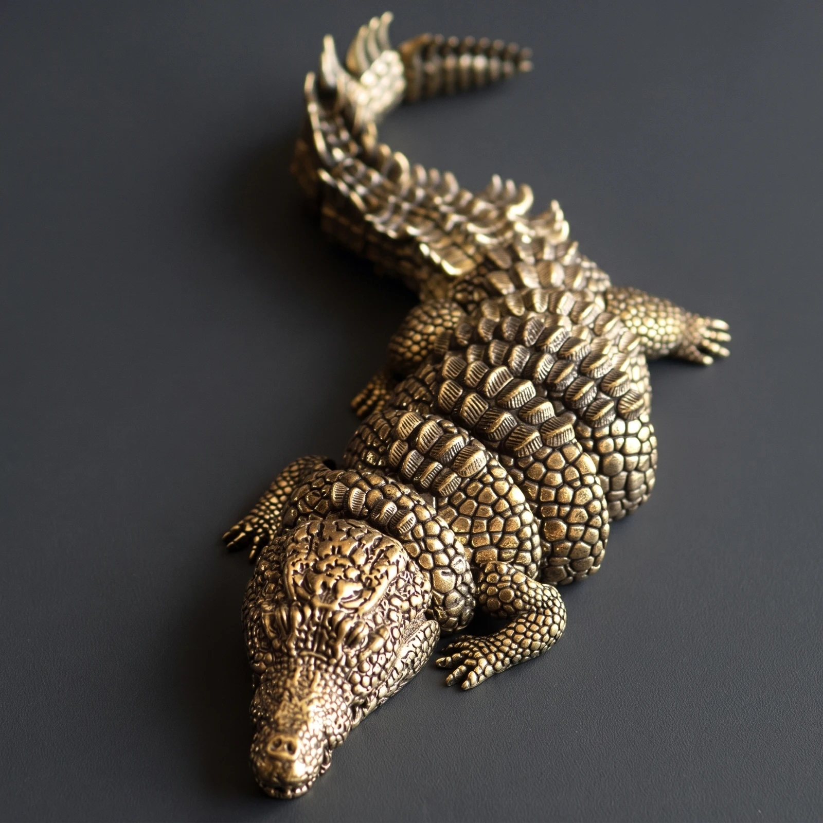 Crocodile Figurine Antique-Style Crocodile Ornament with Articulated Body Desk Ornament with Animal Shape Low-Height - view 5