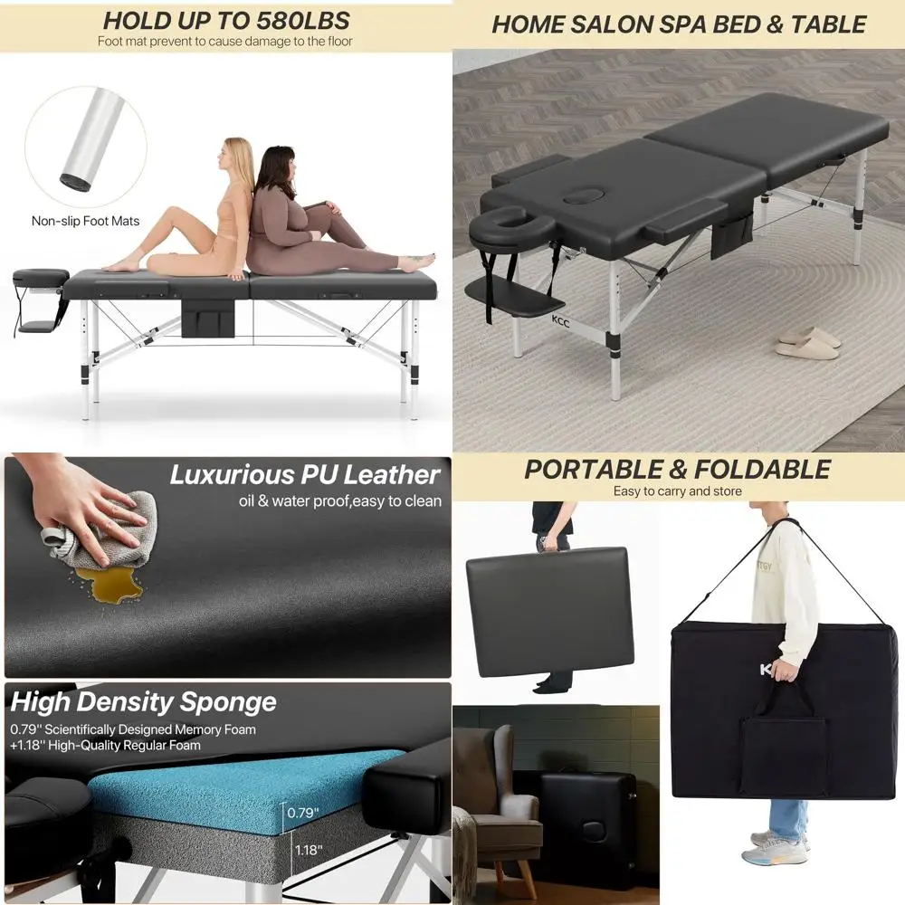 

Портативный массажный стол с регулируемой высотой, 84 дюйма в длину x 28 дюймов в ширину, кушетка для дома/спа/тату-салона с аксессуарами и чехлом для переноски, простая сборка