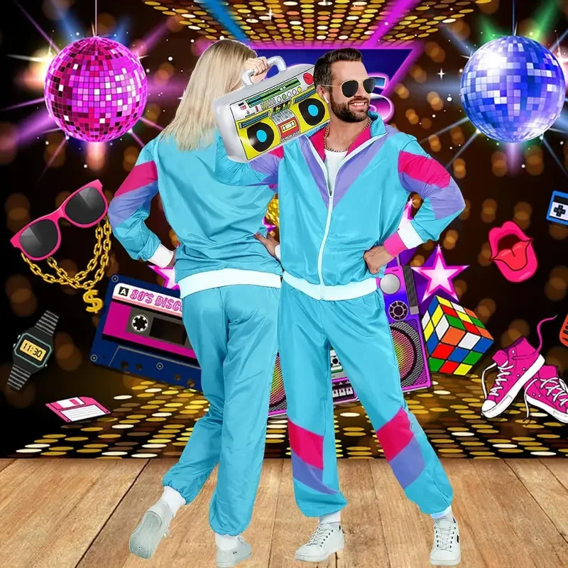 MN1 anni '80 anni '90 costumi in maschera per uomo coppie stag do outfit vestire hip hop retrò tuta giacca per adulti hassle 9 * JY