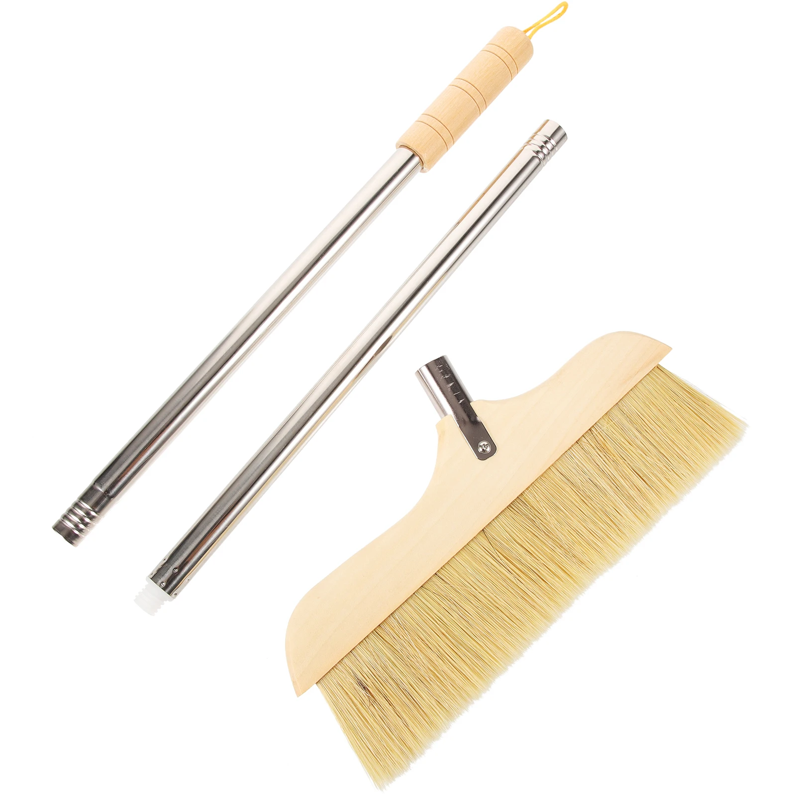 

Wooden Broom Stainless Steel Handle White Pig Hair Bristles Long Handle for Indoor Outdoor Kitchen Office Cleaning Carpet Floor