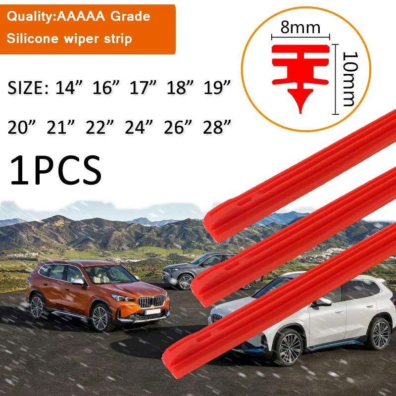 

1PCS Car Wiper Blade Windscreen high-end red silica gel Replacement Strip 8MM 14"16"17"18"19"20"21"22"24"26"28" Auto Accessories