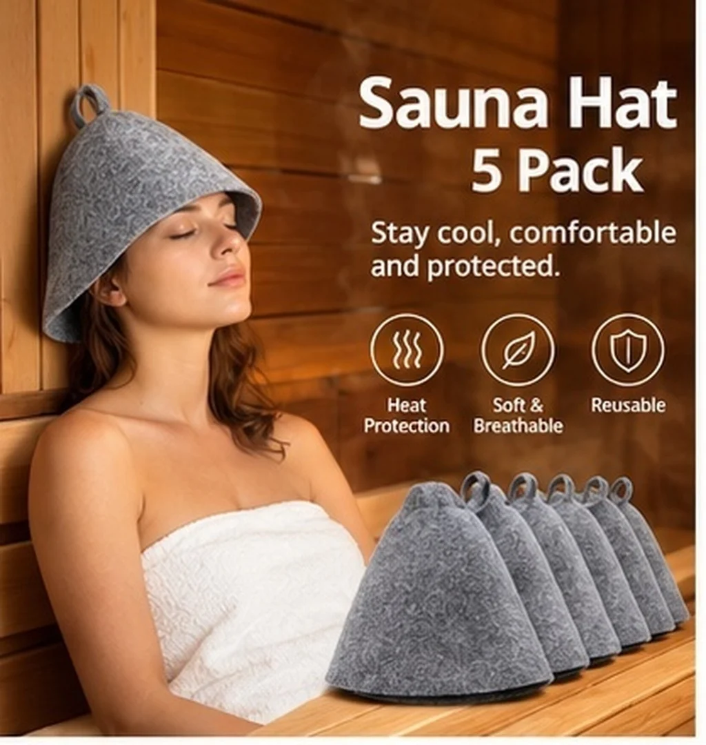 5Pcs Heat Insulation Sauna Hat Wool Material Reusable Comfortable Sauna Room Bath Accessories Large Shower Caps