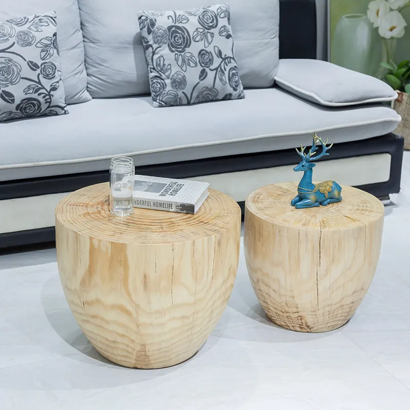 f*-Solid Wood Creative Round Wooden Stump Coffee Table Designer Sofa Combination Homestay Modern Simple Living Room