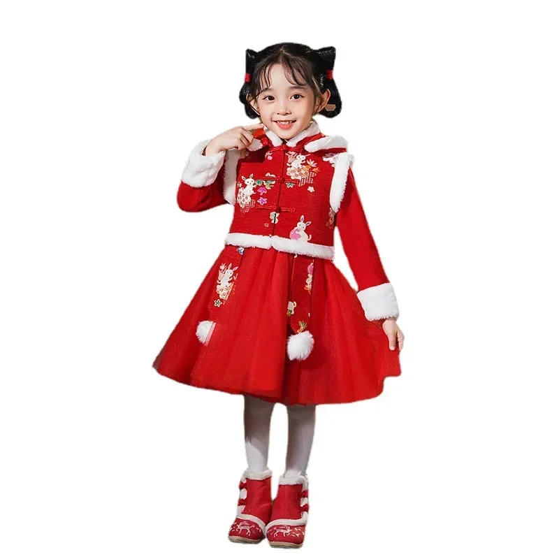 AOSHIYA Girls Winter New Thick Qipao Hanfu Fairy Princess Kids Dress Performance ricamo cinese capodanno abbigliamento saluto V