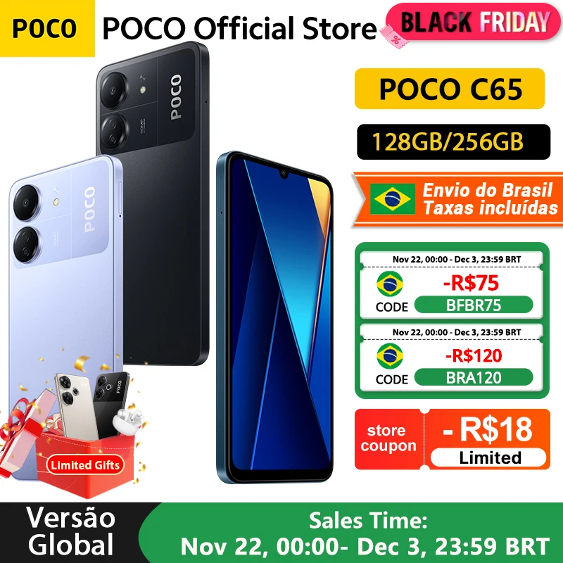 Global Version POCO C65 NFC 128/256GB MediaTek Helio G85 50MP AI Triple Camera 5000mAh 18W Fast Charging 6.74