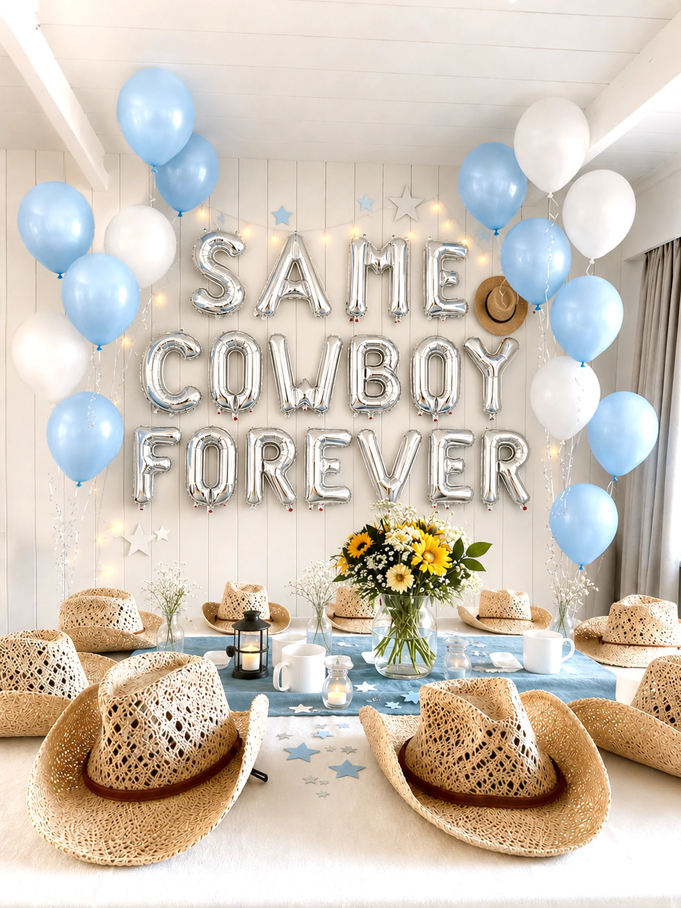 32 ballons « Forever Belong to the Same Cowboy », pour enterrement de vie de jeune fille sur la plage et au bord de la mer, bannière de ballons Cowboy, fête prénuptiale estivale