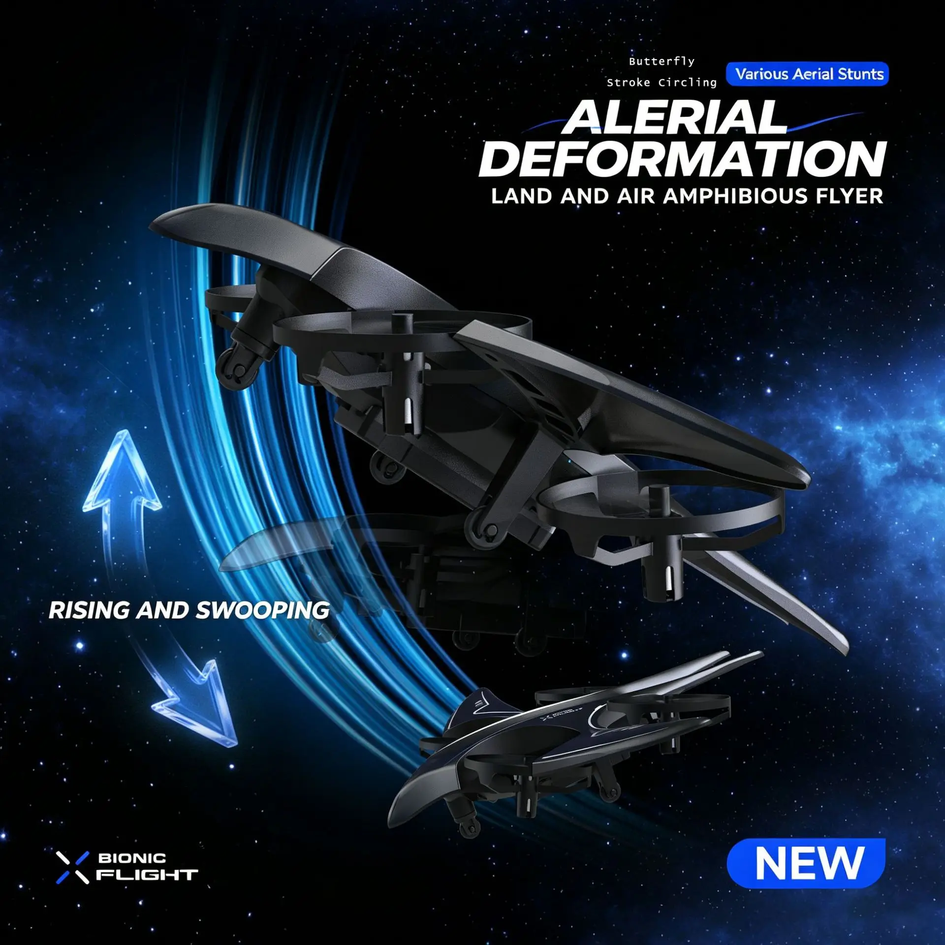 Bionic Flight Zf23 Swallow Stunt Rc Aircraft 2 In 1 Land Air Mode Rc Car Drone Amphibious Aerial Stunt Flyer Hobby Model