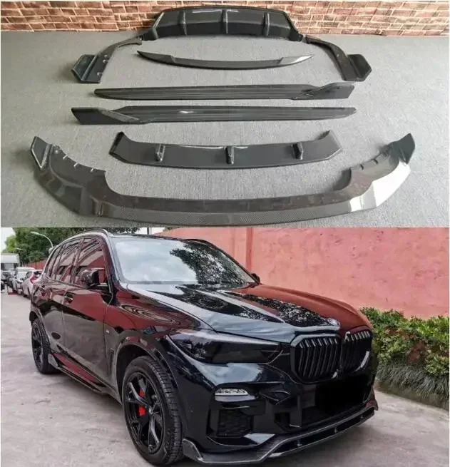 New！ Carbon Fiber Car Bumper Front Lip+Rear Diffuser+Side Skirt+Spoiler+Grills Grille+Rearview Cap Body Kit For BMW G05 X5 2019-