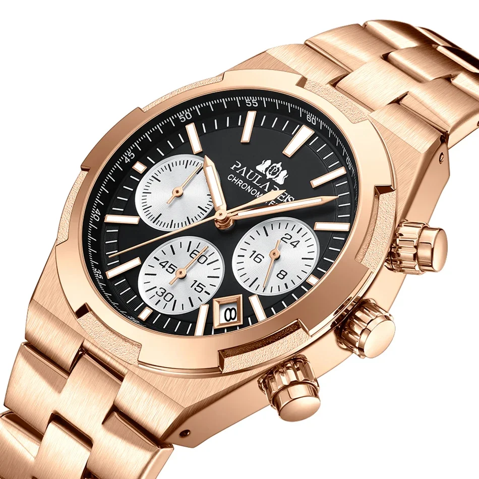 

Luxury Watch for Men Chronograph Luminous Rose Gold Silver Blue Fashion Quartz Overseas Stainless Steel Reloj Hombre Baratos