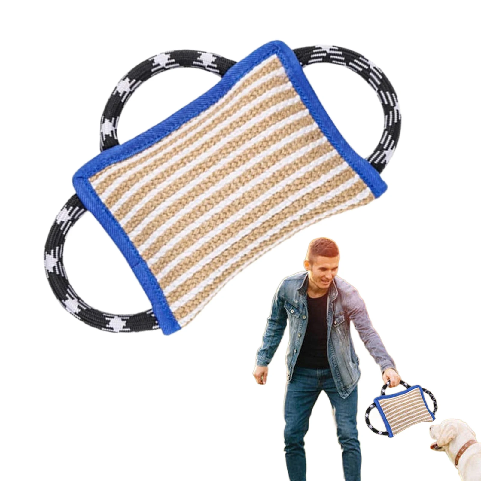 Jute Dog Bite Pillow Durable Dog Bite Pillow Interactive Dog Toys Training Pillow With 3 Comfortable Strong Handles Dog Training