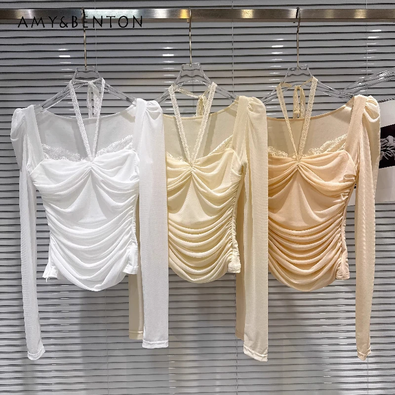 

2026 Spring Sweet Square Neck Lace Tie Women's Chiffon Blouse Original Design Solid Color Sexy Versatile Long Sleeve Shirt Girl