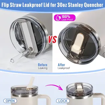 Pro víko s výklopným brčkem Stanley 20 oz 30 oz, náhradní trojitý nepropustný kryt hrnku, příslušenství k uzamykání víka odolného proti rozlití 8 nejlepší prodej Brčko Stanley Tumbler - №4