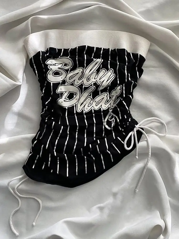 

Женские топы-бюстье в полоску в стиле ретро, летние сексуальные топы с тонким принтом для девочек Y2K, винтажный модный жилет без рукавов в стиле гранж, новый