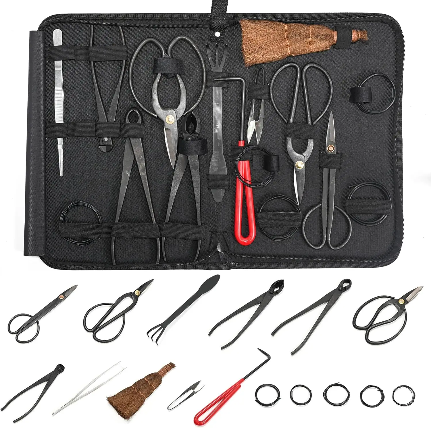 15-Piece Bonsai Tree Kit, Bonsai Tool Set, Bonsai Starter Kit, Carbon Steel Scissors, Cutter Shears, Rake With Spatula, Perfect