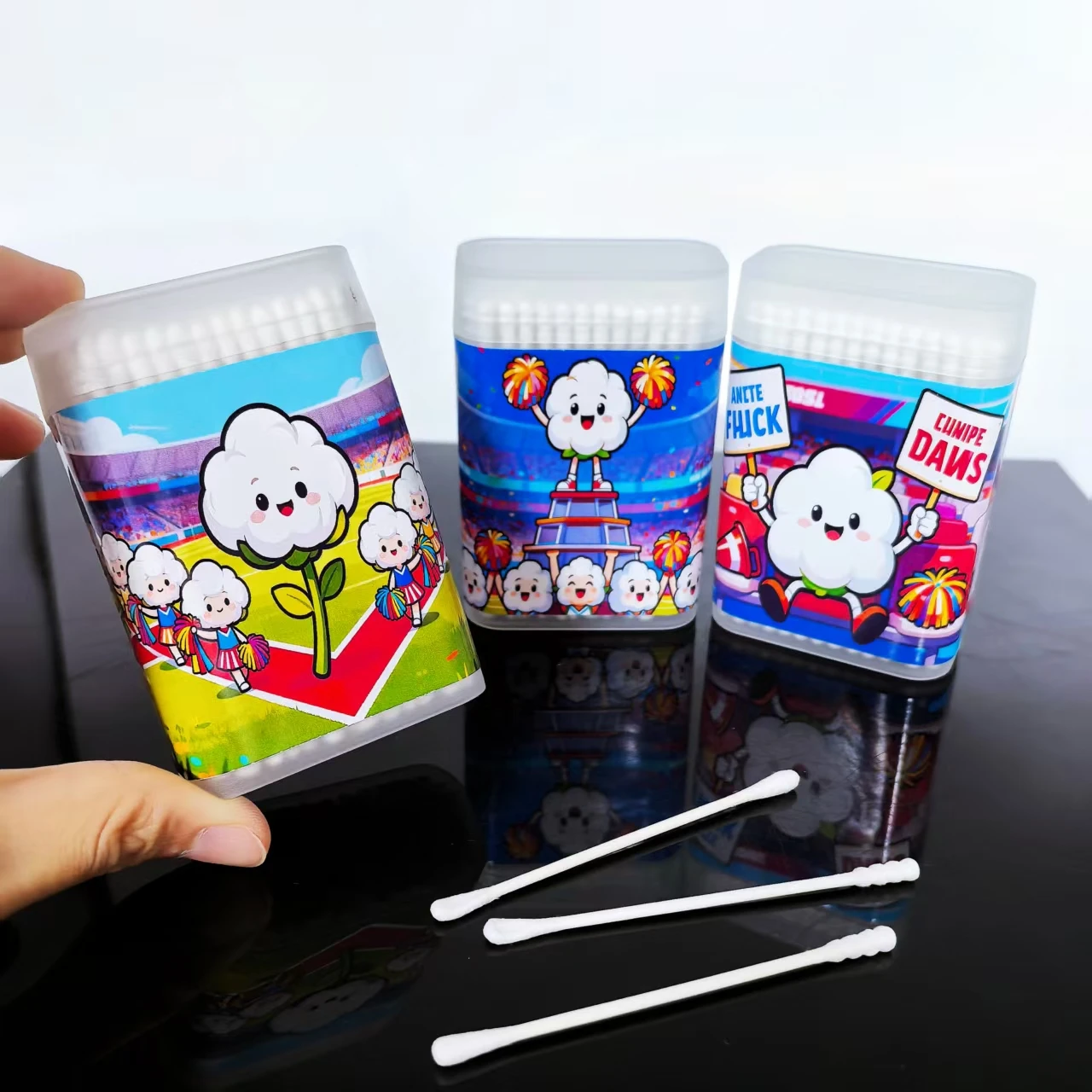 Cotonetes de algodão com tema de líder de torcida, cotonetes de eixo fino de duas cabeças, cotonetes de presente de líder de torcida e competição, 300 peças