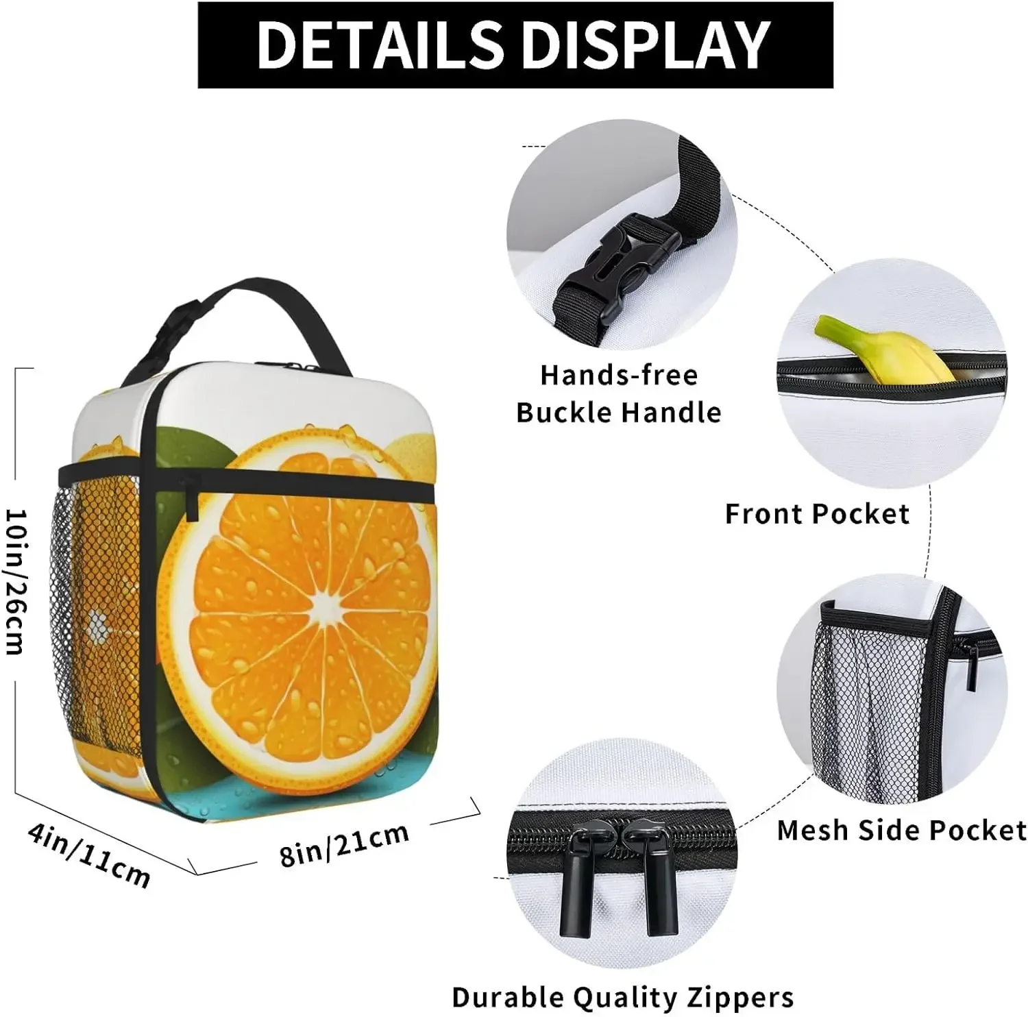 Bolsa de almuerzo con aislamiento divertido de fruta naranja fresca, bolsa de almuerzo impermeable, bolsa refrigeradora de almuerzo reutilizable para el trabajo, oficina, Picnic, viajes