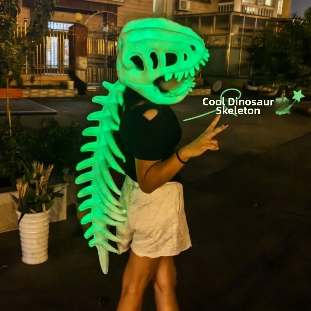 Luminous Dinosaur Skeleton Mask Headgear Glow in The Dark 3D Dinosaur Bone Head Hat Creative 75/116CM Funny Cosplay Headwear