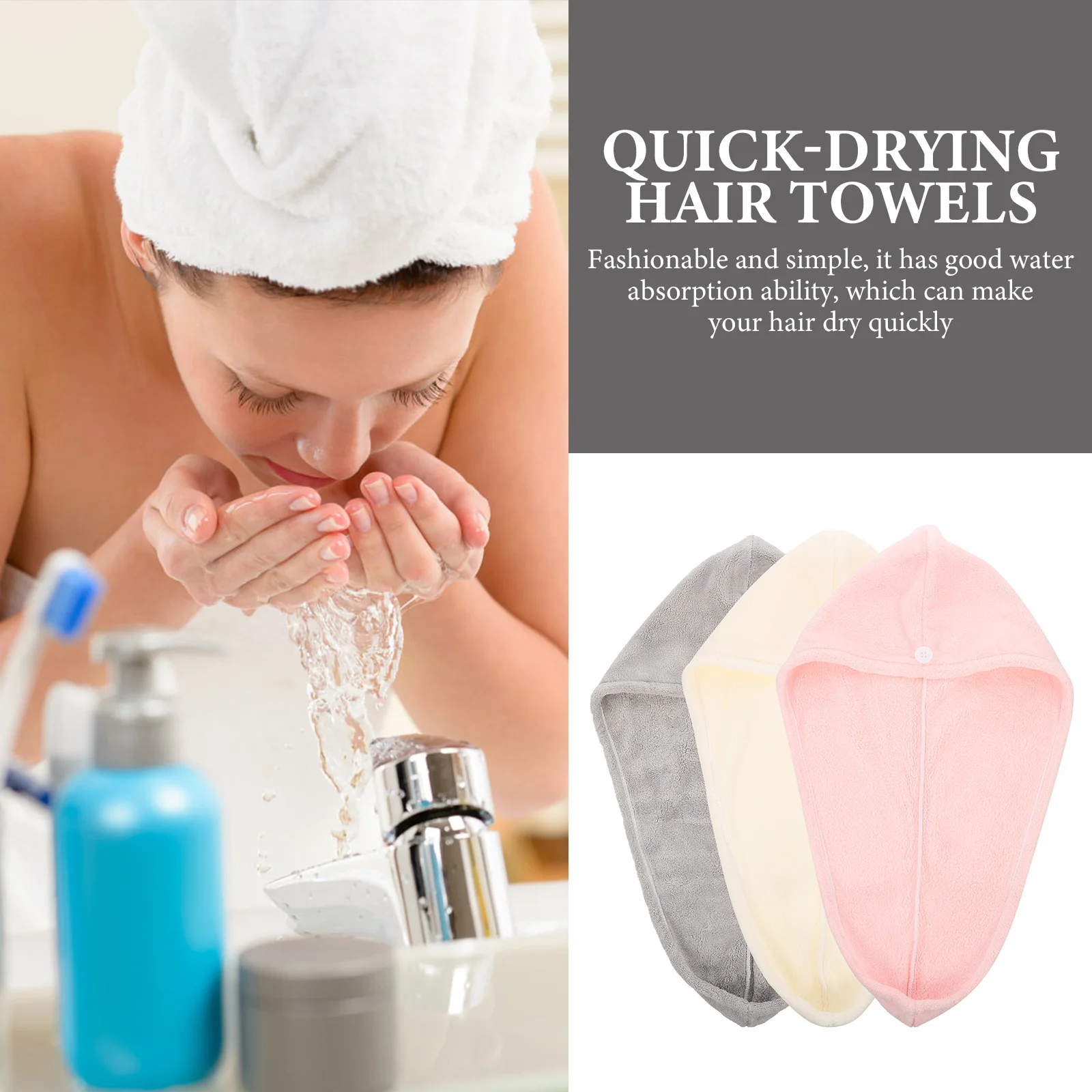 

3Pcs Comfortable Hair Wrap for Women Quick Dry Hair Towels Highly Absorbent Soft Bath Towels for Shower Lightweight Portable