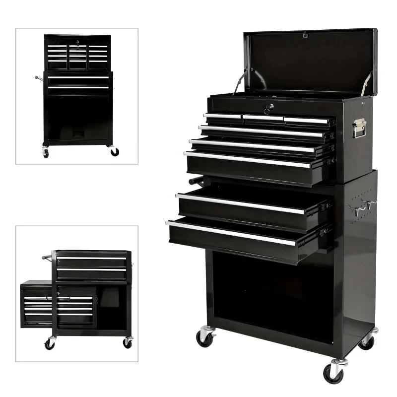 High Capacity Rolling Tool Chest With Wheels And Drawers, 8-Drawer Tool Storage Black Cabinet