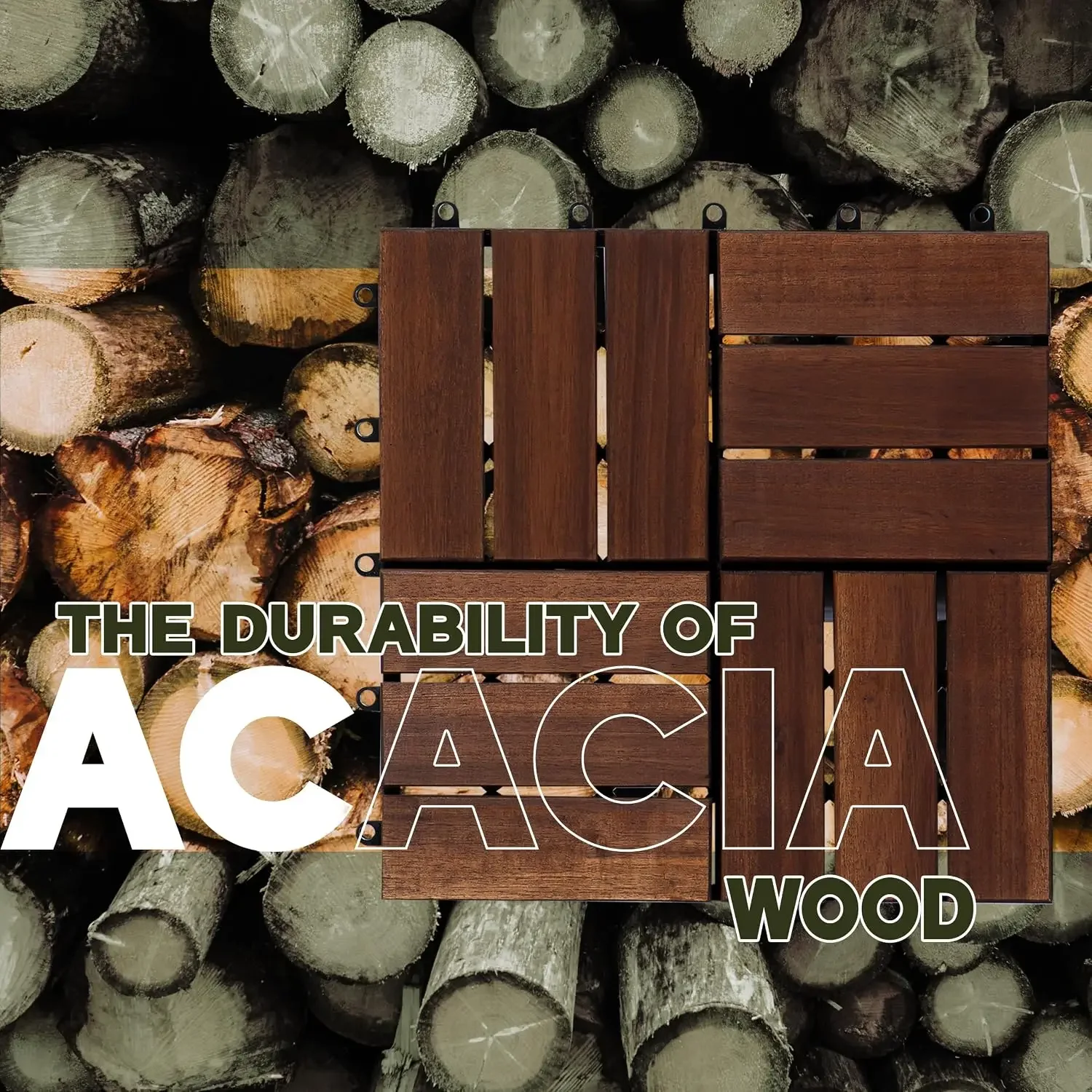 USA Stock Natural Acacia 12x12 Interlocking Wood Deck Tiles for Balcony, Garden, Patio, Poolside Decor - Waterproof Indoor & Out